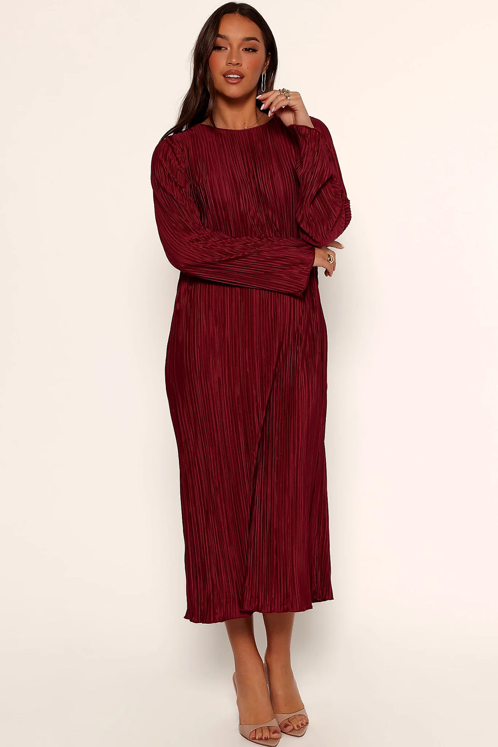 Tannikah Plisse Midi Dress - Ruby Wine