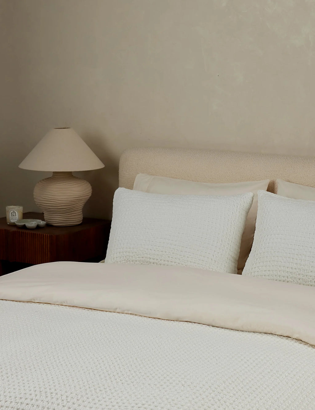 Vanilla cotton-linen blanket in full queen size photographed flat