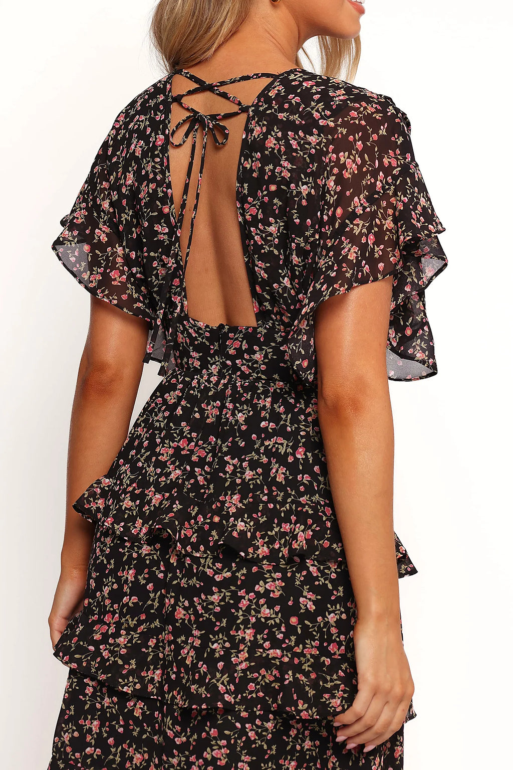 Wendi Ruffle Dress - Black Floral