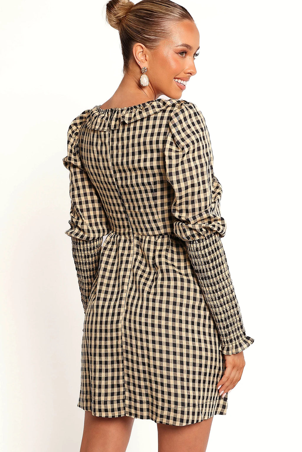 Xenia Mini Dress - Black/Beige Gingham