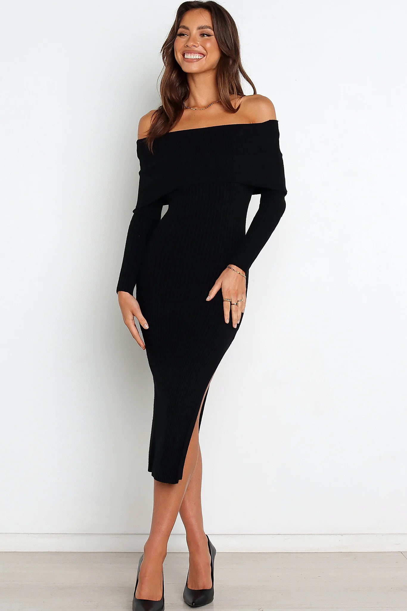 Close detail of the stretch ribbed knit fabric